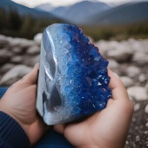 Blue Crystal Geode Decor - Handheld Glass Art